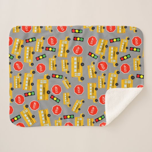 Gele schoolbus Stop Sign Traffic Lights Patroon Sherpa Deken (Voorkant (horizontaal))
