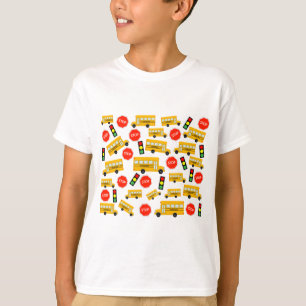 Gele schoolbus Stop Sign Traffic Lights Patroon T-shirt