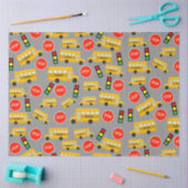 Gele schoolbus Stop Sign Traffic Lights Patroon Tissuepapier (Craft)