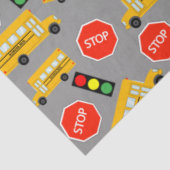 Gele schoolbus Stop Sign Traffic Lights Patroon Tissuepapier (Detail)