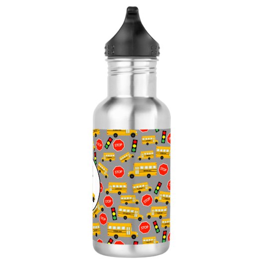 Gele schoolbus Stop Sign Traffic Lights Patroon Waterfles (Rechts)
