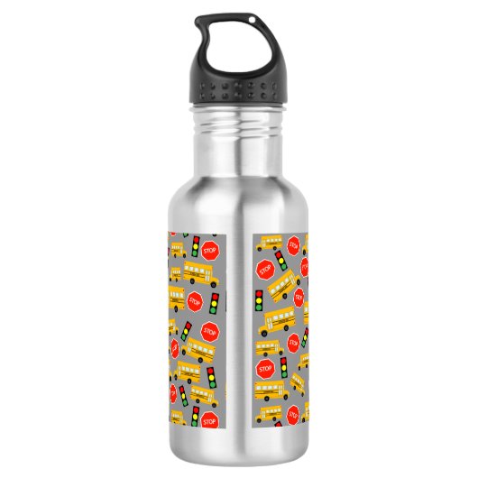 Gele schoolbus Stop Sign Traffic Lights Patroon Waterfles (Achterkant)