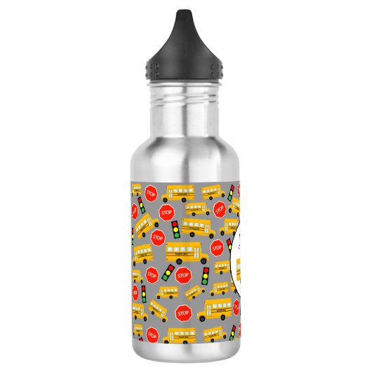 Gele schoolbus Stop Sign Traffic Lights Patroon Waterfles (Links)