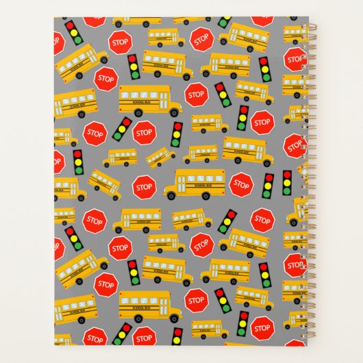 Gele schoolbus stoppen met tekenen leraar Yearly P Planner (Achterkant)