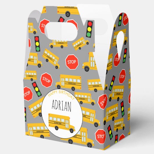 Gele schoolbus stoppen verkeerslicht bedankdoosjes (Geopend)