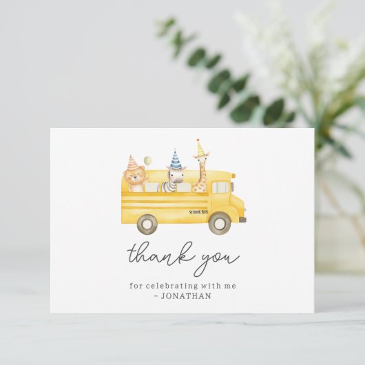 Gele schoolbus verjaardag bedankkaart (Staand voorkant)