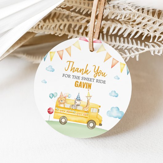 Gele schoolbus Verjaardagsfeest Ronde Bedankjes Labels