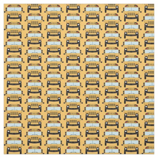 Gele schoolbussen op Sinaasappel Stof (Swatch)