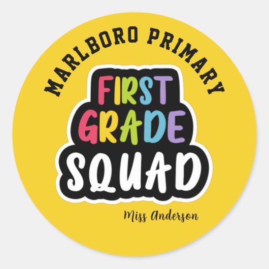 Gele schoolnaam Voorrang lerarenplein Ronde Sticker (Voorkant)