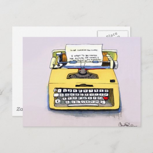 Gele schrijfmachine briefkaart (Voorkant / Achterkant)