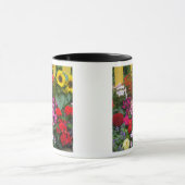 Gele schutting met bloementuin in mok (Midden)