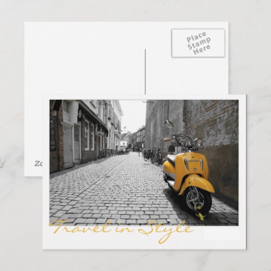 Gele scooter briefkaart (Voorkant / Achterkant)