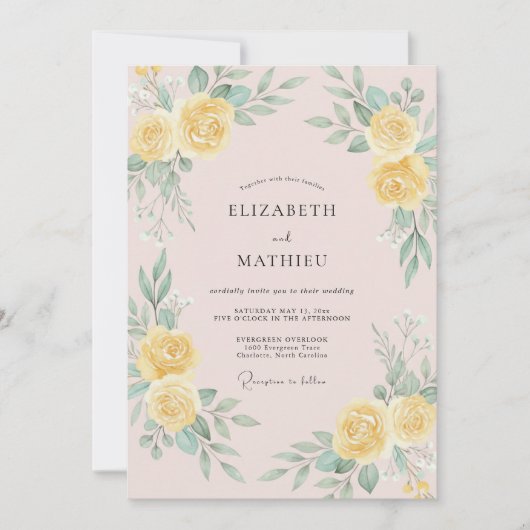 Gele Serene Botanische Bruiloft Kaart (Voorkant)