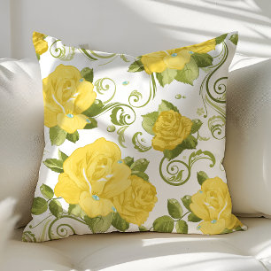 Gele Shabby Chic Rozen Bloemenkussen Kussen