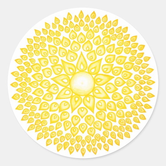 Gele Shining Sun Mandala Ronde Sticker (Voorkant)