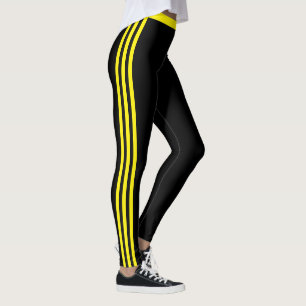 Gele Side Stripe Zwarte Leggings met uw kleuren