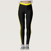 Gele Side Stripe Zwarte Leggings met uw kleuren (Voorkant)