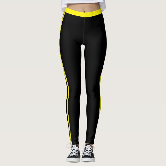 Gele Side Stripe Zwarte Leggings met uw kleuren (Voorkant)