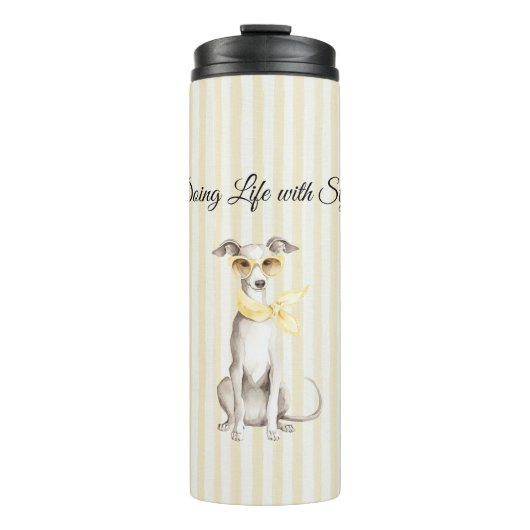 Gele Sjaal Witte Hond Thermosbeker (Voorkant)