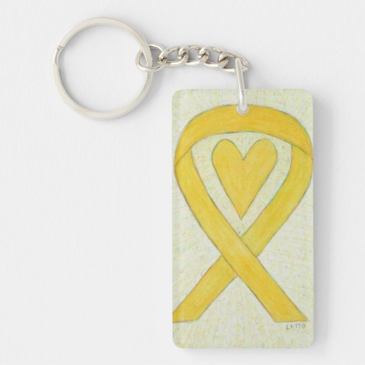 Gele Sleutelhanger voor aangepaste kunst met lint- (Voorkant)