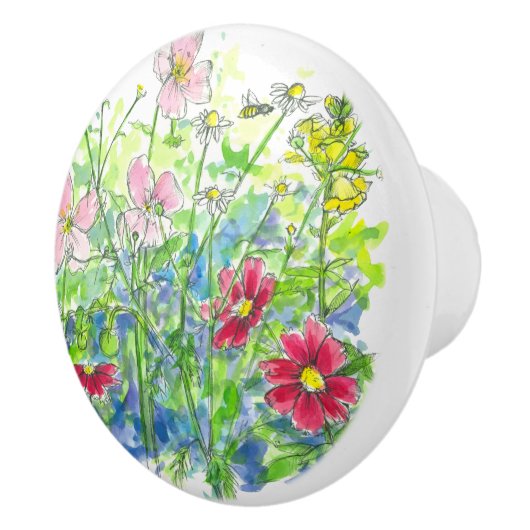 Gele Snapdraken Honey Bee Cosmos Keramische Knop (Rechts)