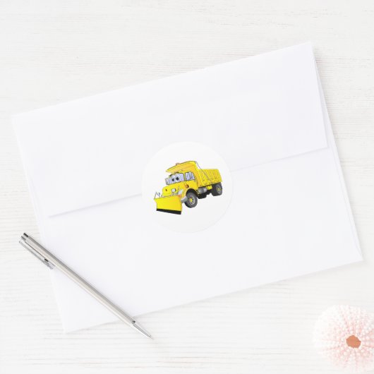 Gele sneeuwploeg Cartoon Ronde Sticker (Envelop)