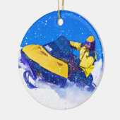 Gele sneeuwpop in blizzard keramisch ornament (Links)