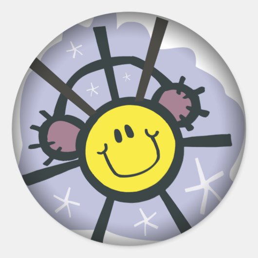 Gele sneeuwvlok met oorkappen ronde sticker (Voorkant)