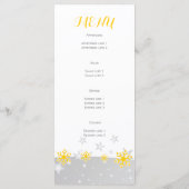 Gele sneeuwvlokken, grijze sterren trouwkaart menu (Achterkant)