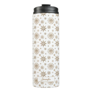 Gele Sneeuwvlokken Patroon & Aangepaste Naam Thermosbeker