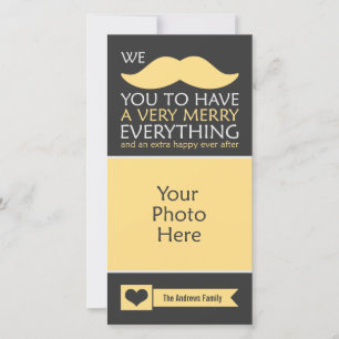 Gele snor vrolijk alles vakantiefoto feestdagenkaart