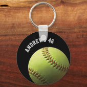 Gele softbal met Naam of Tekst Sleutelhanger (Voorkant)