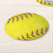Gele Softbal Ronde Kartonnen Onderzetter (Gebogen)