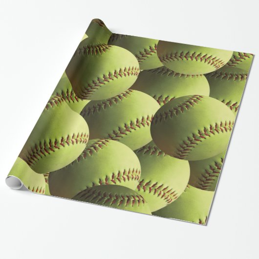 Gele Softball bekleed Cadeaupapier (Uitgerold)