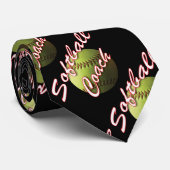 Gele Softball Coach op zwart Stropdas (Opgerold)