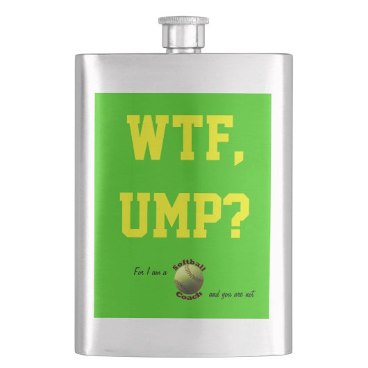 Gele Softball Coach WTF Ump? Heupfles (Voorkant)