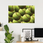 Gele Softball Fastpitch Multiball Poster (Thuiskantoor)
