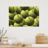 Gele Softball Fastpitch Multiball Poster (Keuken)