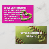 Gele Softball Heart Coach-kaart Visitekaartje (Voorkant / Achterkant)