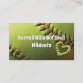 Gele Softball Heart Coach-kaart Visitekaartje (Achterkant)