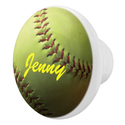 Gele Softball met rood getikt Keramische Knop (Rechts)