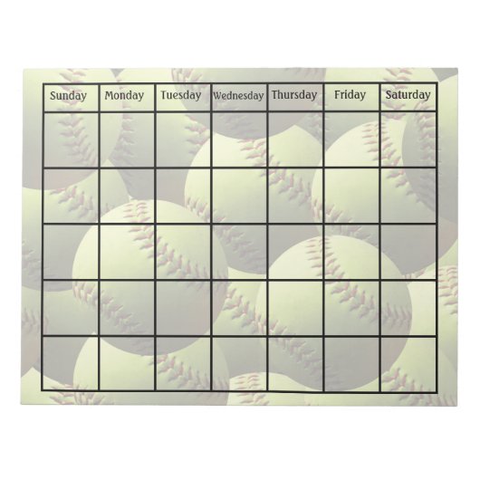 Gele Softball Multiball Calendar Blank Notitieblok (Voorkant)