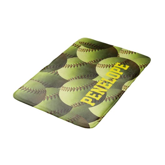 Gele Softball-naam in gele tekst Badmat (Gekanteld)