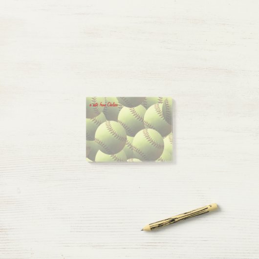 Gele Softball Post-it® Notes (Op bureau)