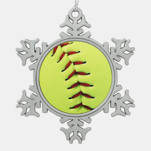 Gele softball tin sneeuwvlok ornament (Voorkant)