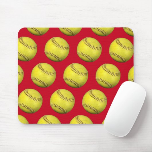 Gele Softballen op rood Muismat (Met muis)