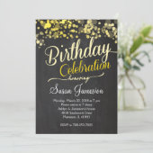 Gele sparkle Glitter Pink Birthday Uitnodiging (Staand voorkant)