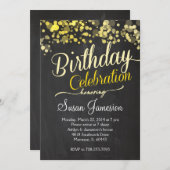 Gele sparkle Glitter Pink Birthday Uitnodiging (Voorkant / Achterkant)