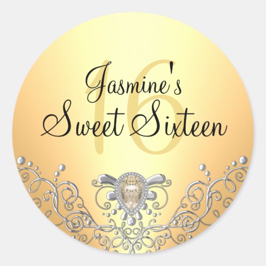Gele Sparkle Jewel Sweet Sixteen Sticker (Voorkant)