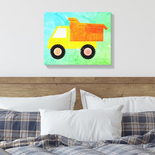 Gele Speelgoed vrachtwagen noodlijdend Canvas Afdruk (Insitu (Slaapkamer))